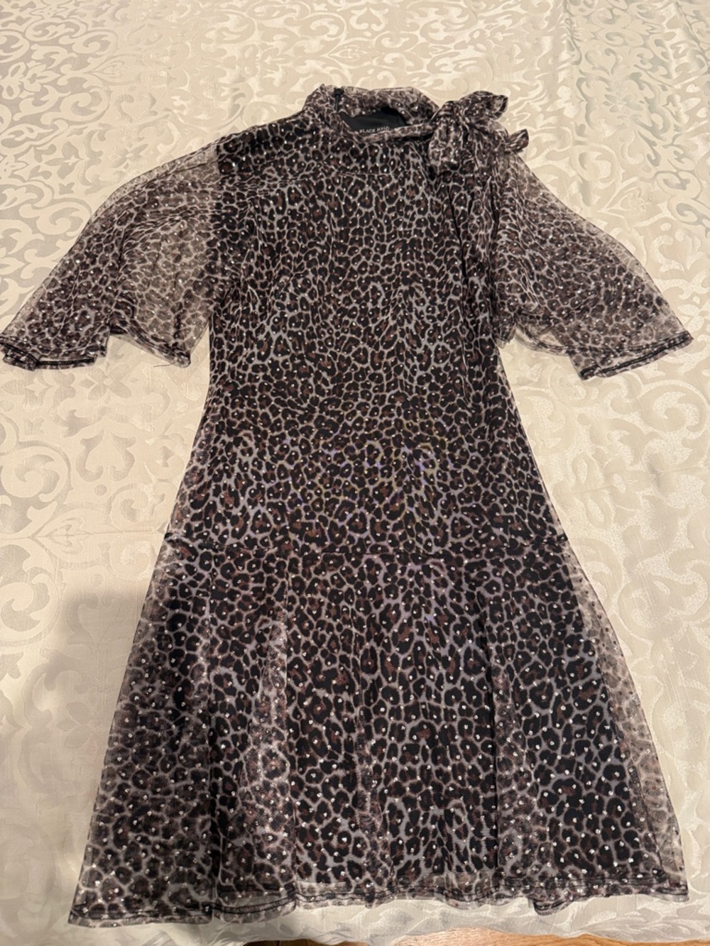 Black Halo Sheer Leopard-Print Mini Dress in Black and Gray